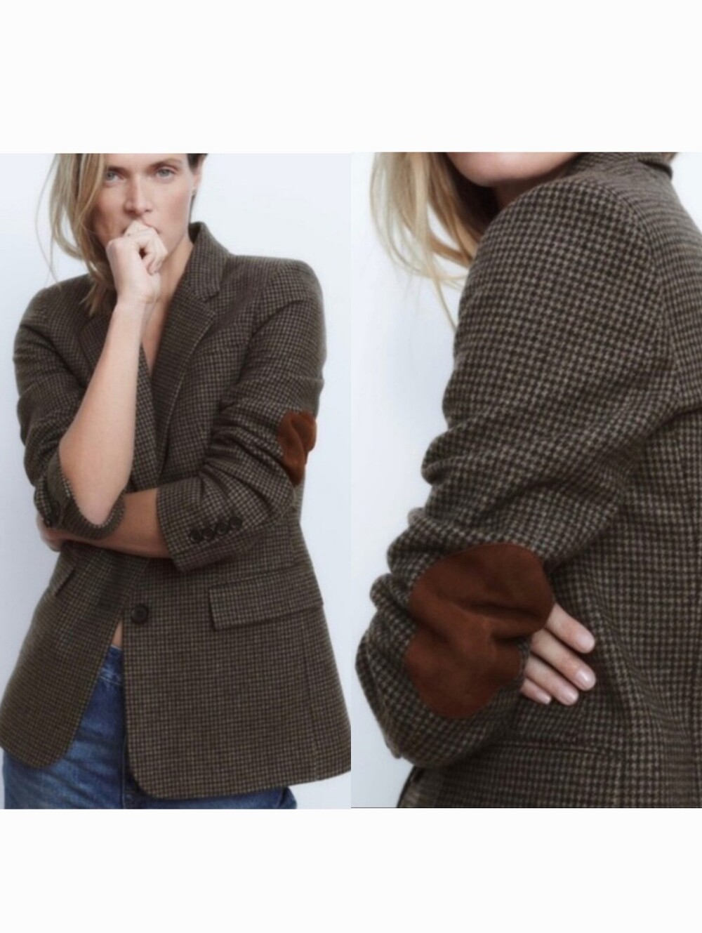 ZARA Wool Blend Checkered Blazer Size L